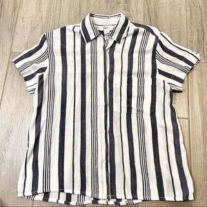 Japna Button Up Shirt Grey Stripe Short Sleeve Collard Women S